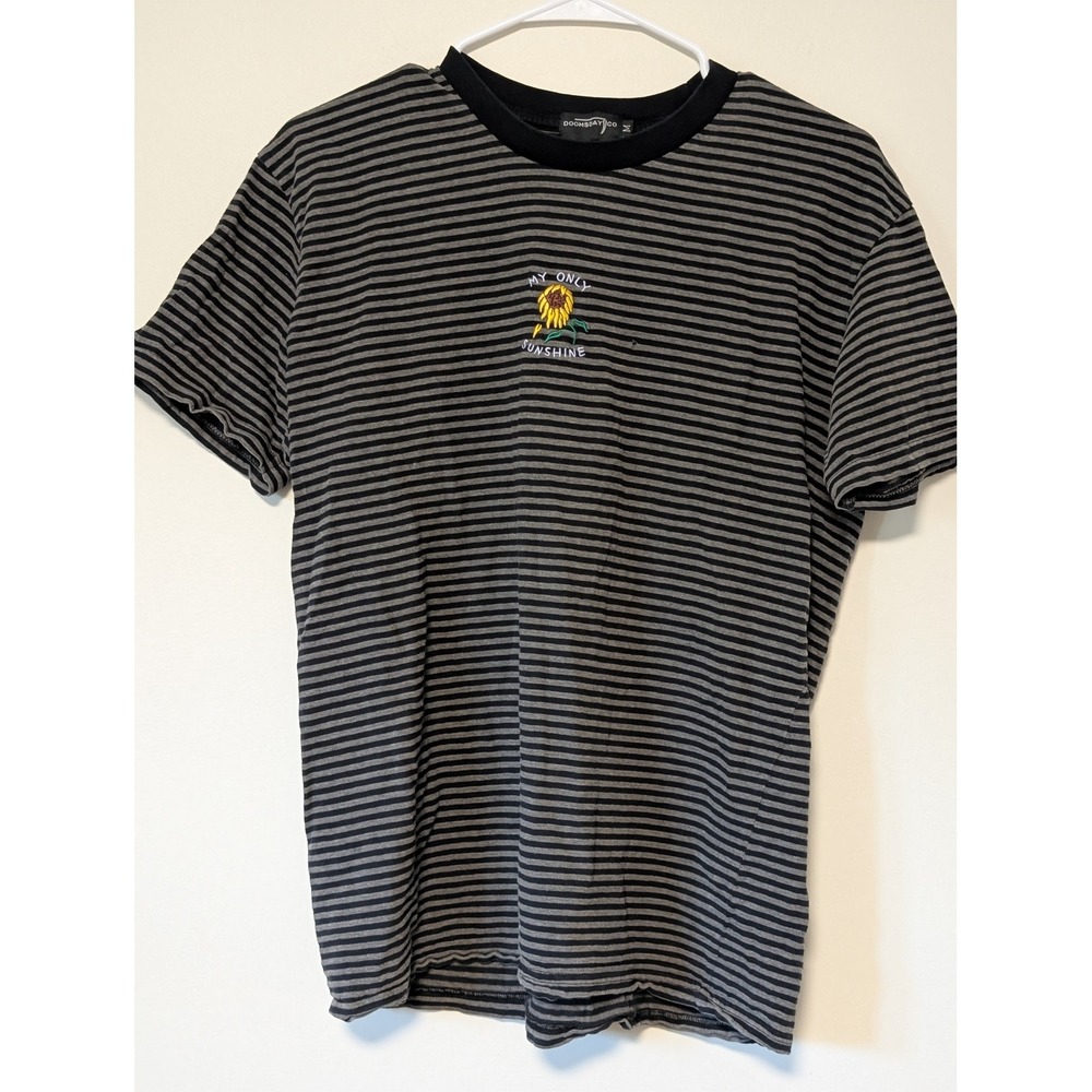 Doomsday Co My Only Sunshine Sunflower Striped T-Shirt Black Grey Mens Medium